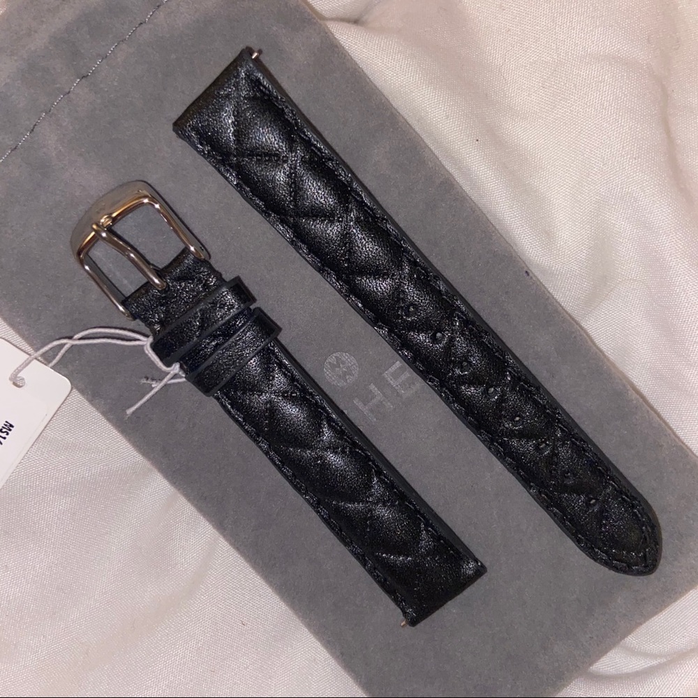 Michele 16mm Black Metallic Leather Watch Strap